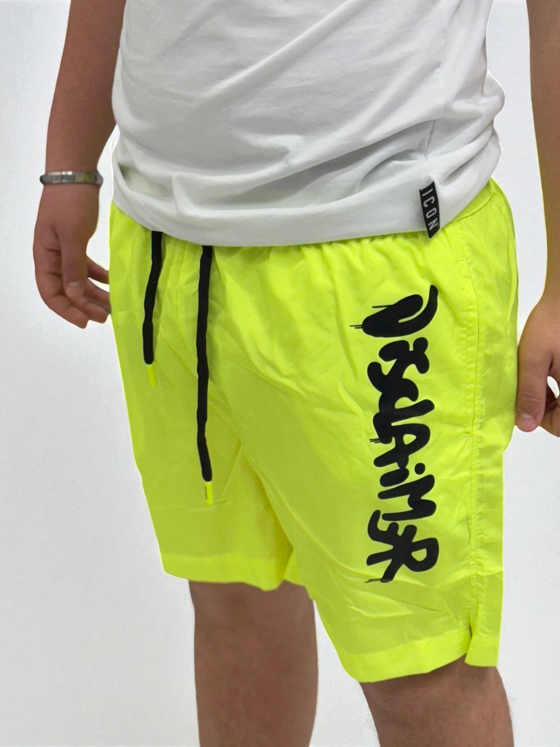 DISCLAIMER - Costume giallo fluo con logo nero uomo