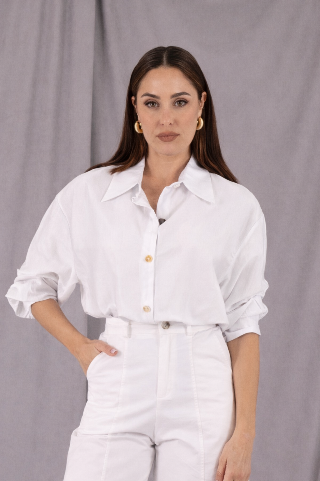 AN-AIM - Camicia con bottoni oro donna