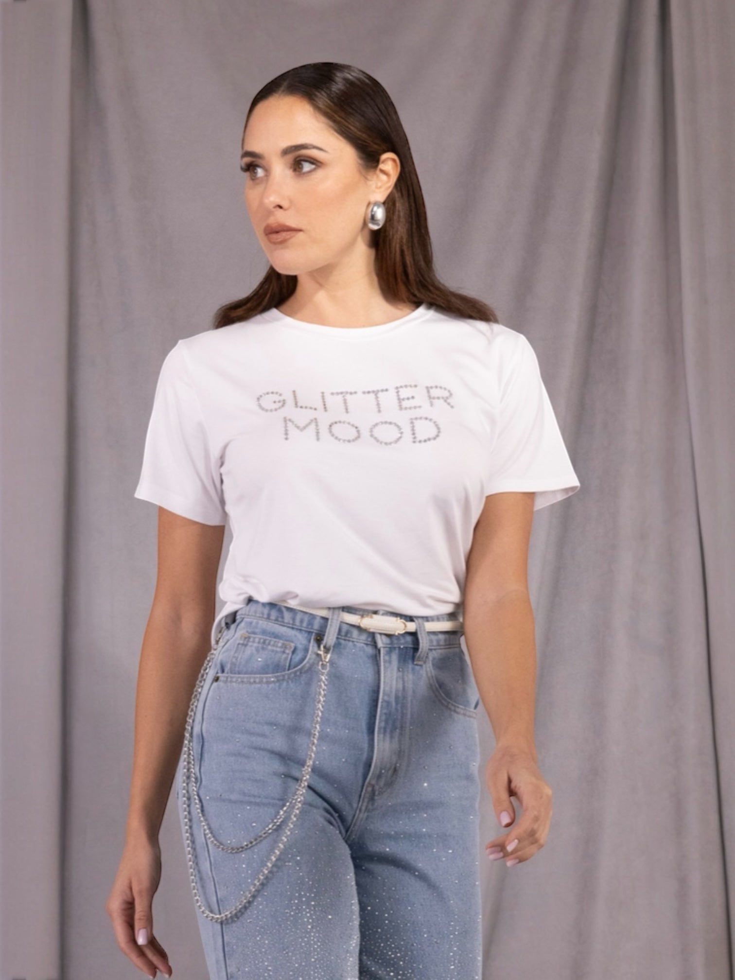 AN-AIM - T-shirt con scritta in strass donna
