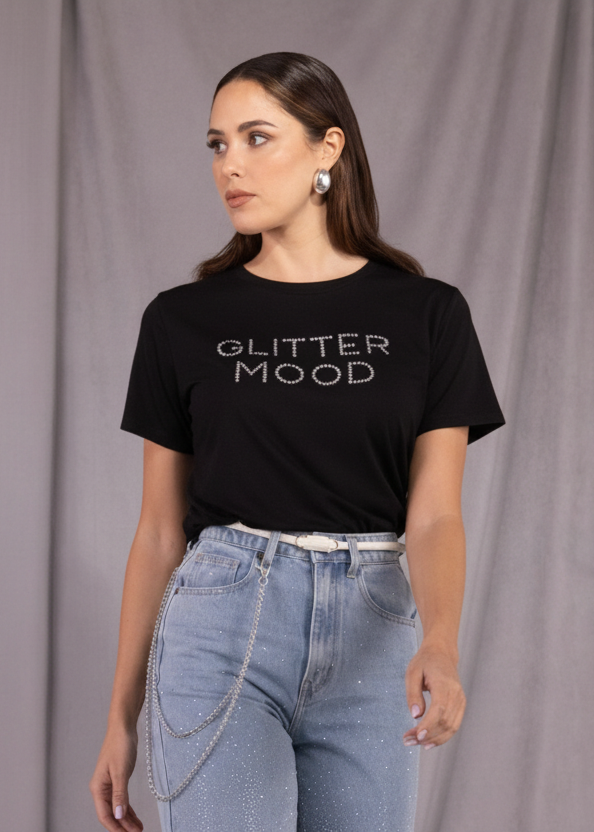 AN-AIM - T-shirt con scritta in strass donna