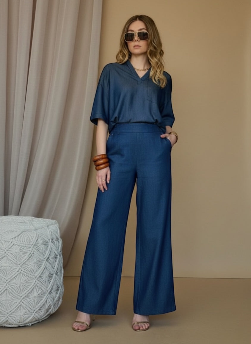 INFLUENCER - Pantalone in denim chambray donna