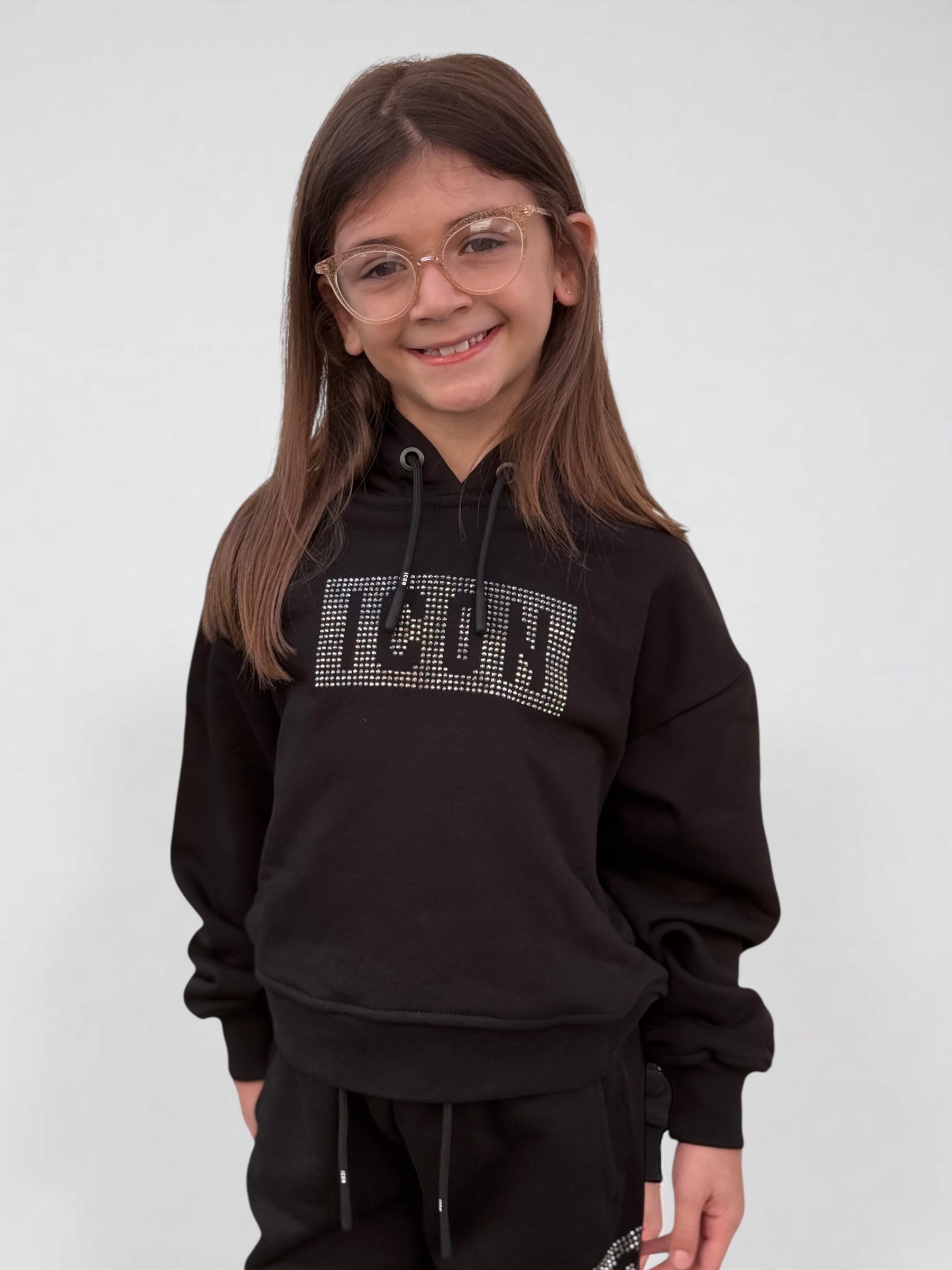ICON - Felpa con cappuccio e logo in strass bambina