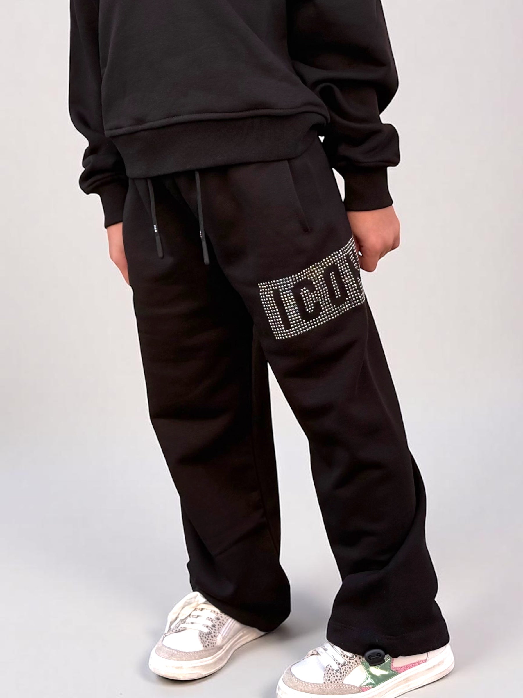 ICON - Pantalone con logo in strass bambina