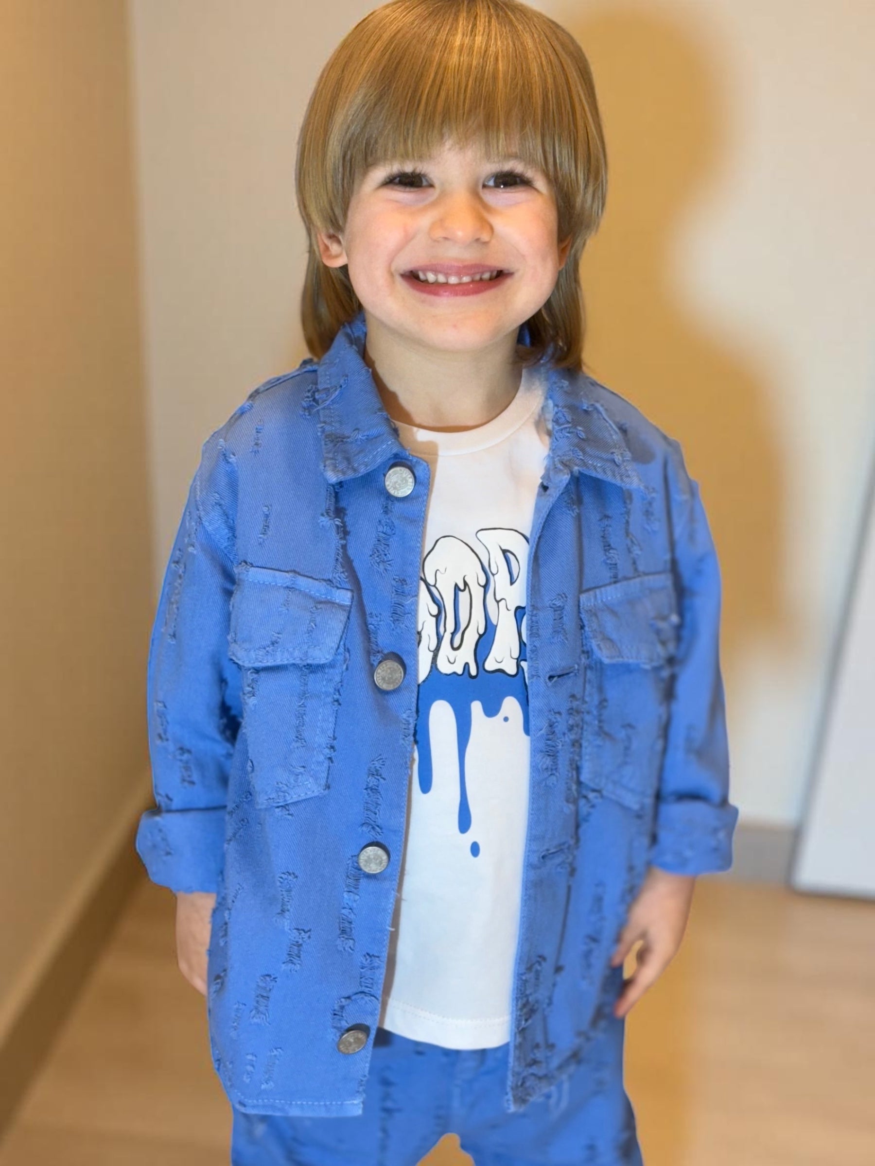NEVER TOO - Camicia in denim azzurro cielo bambino
