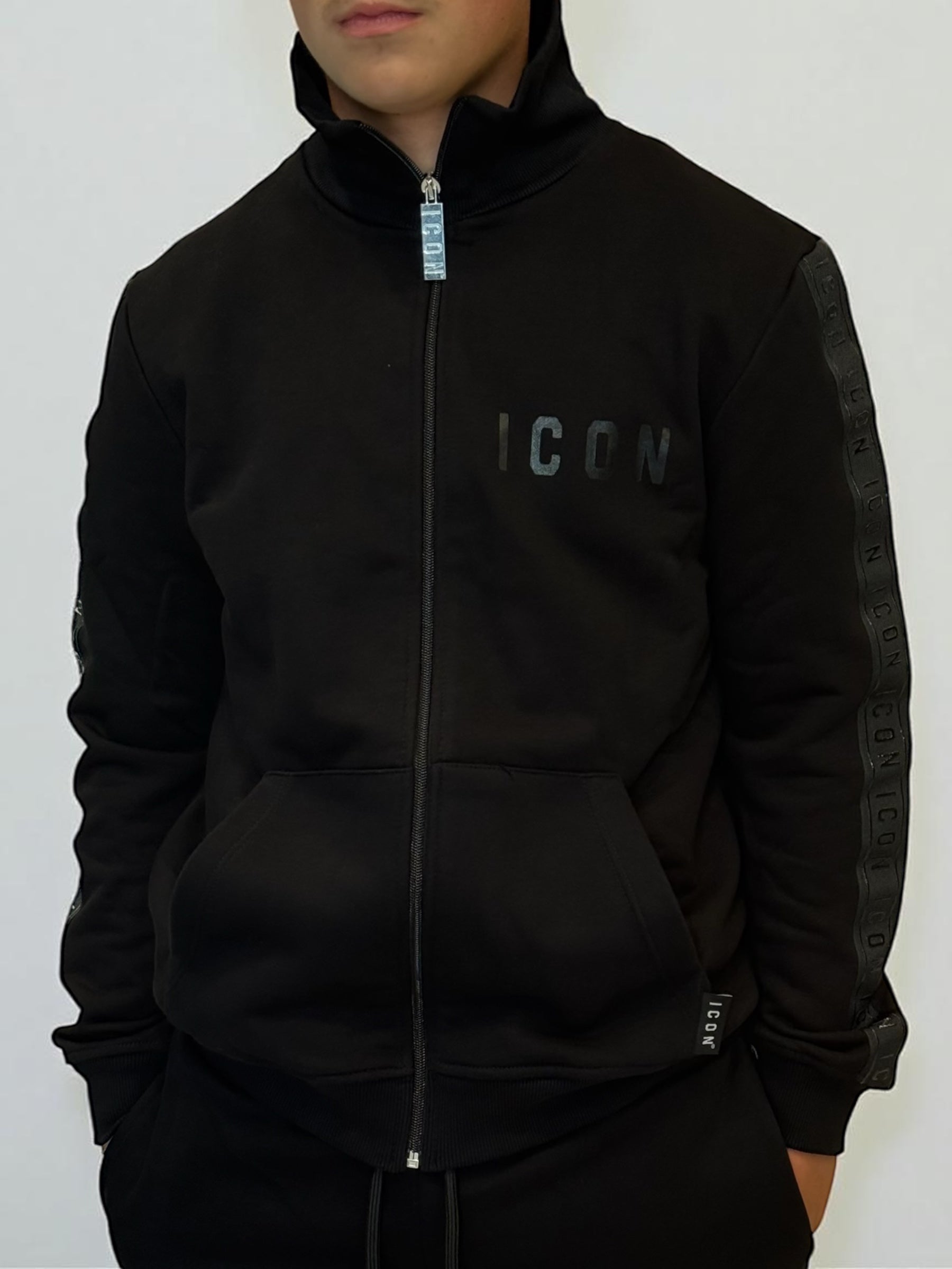 ICON - Felpa con zip con logo gommato uomo