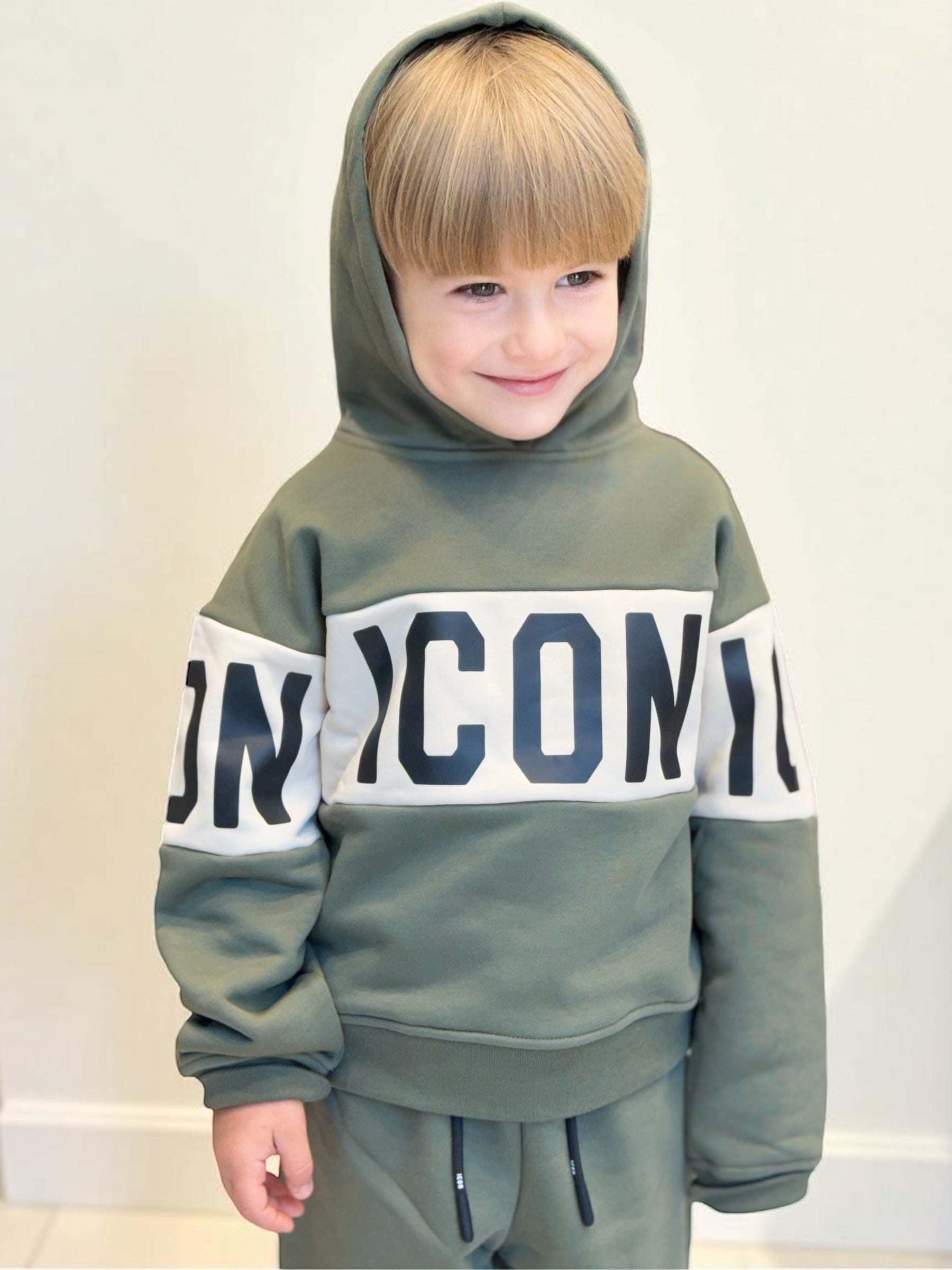 ICON - SET COMPLETO - Felpa con cappuccio e pantalone con maxi logo bambino