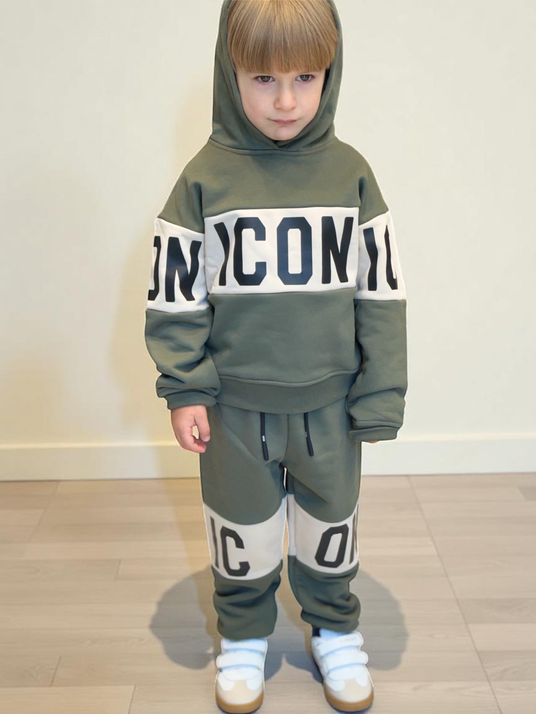 ICON - SET COMPLETO - Felpa con cappuccio e pantalone con maxi logo bambino