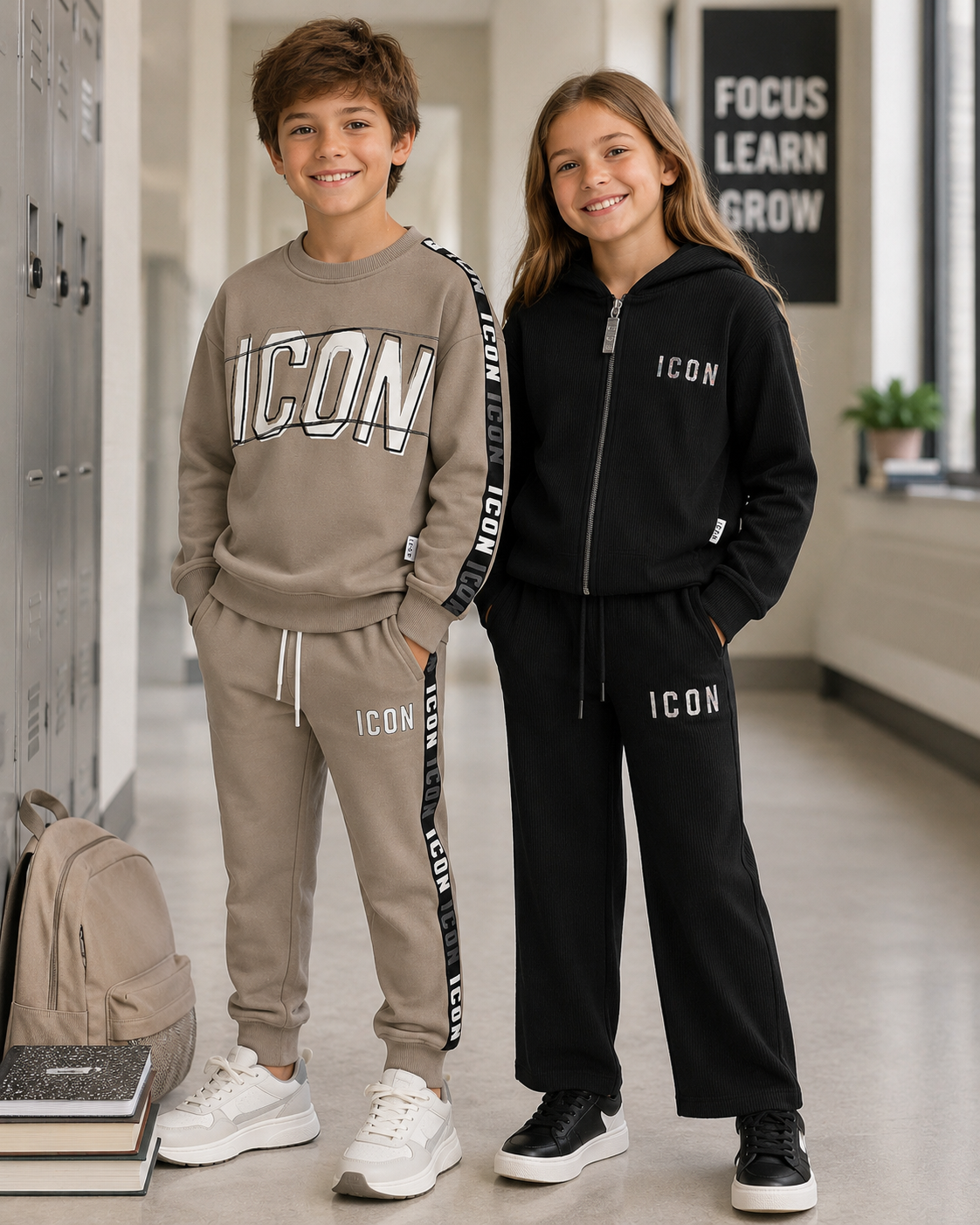 ICON - Felpa con logo e bande laterali bambino