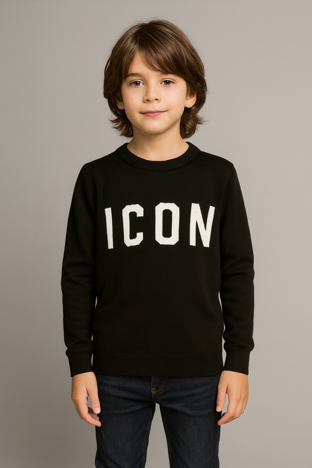 ICON - Maglioncino in lana rasata con maxi logo bambino