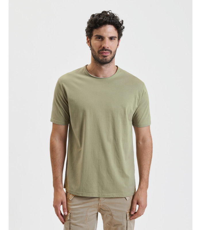 GIANNI LUPO - T-Shirt a mezza manica con orli a taglio vivo verde militare
