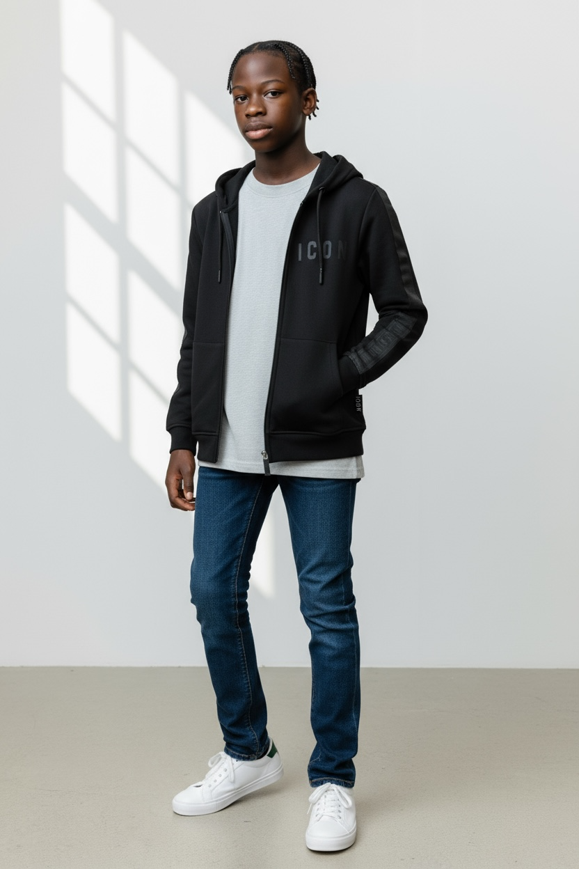 ICON - Felpa con zip, cappuccio e logo bambino