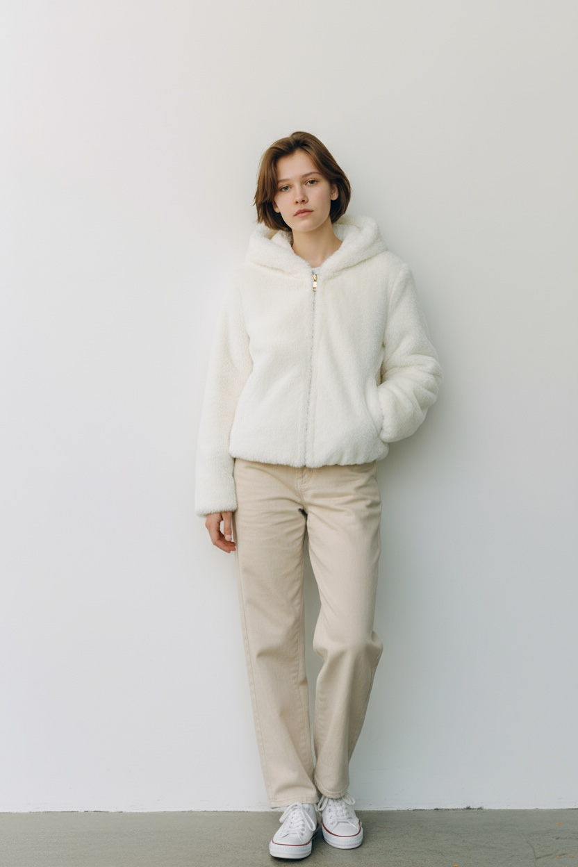 JANICE - Pellicciotto con cappuccio e zip oro bambina