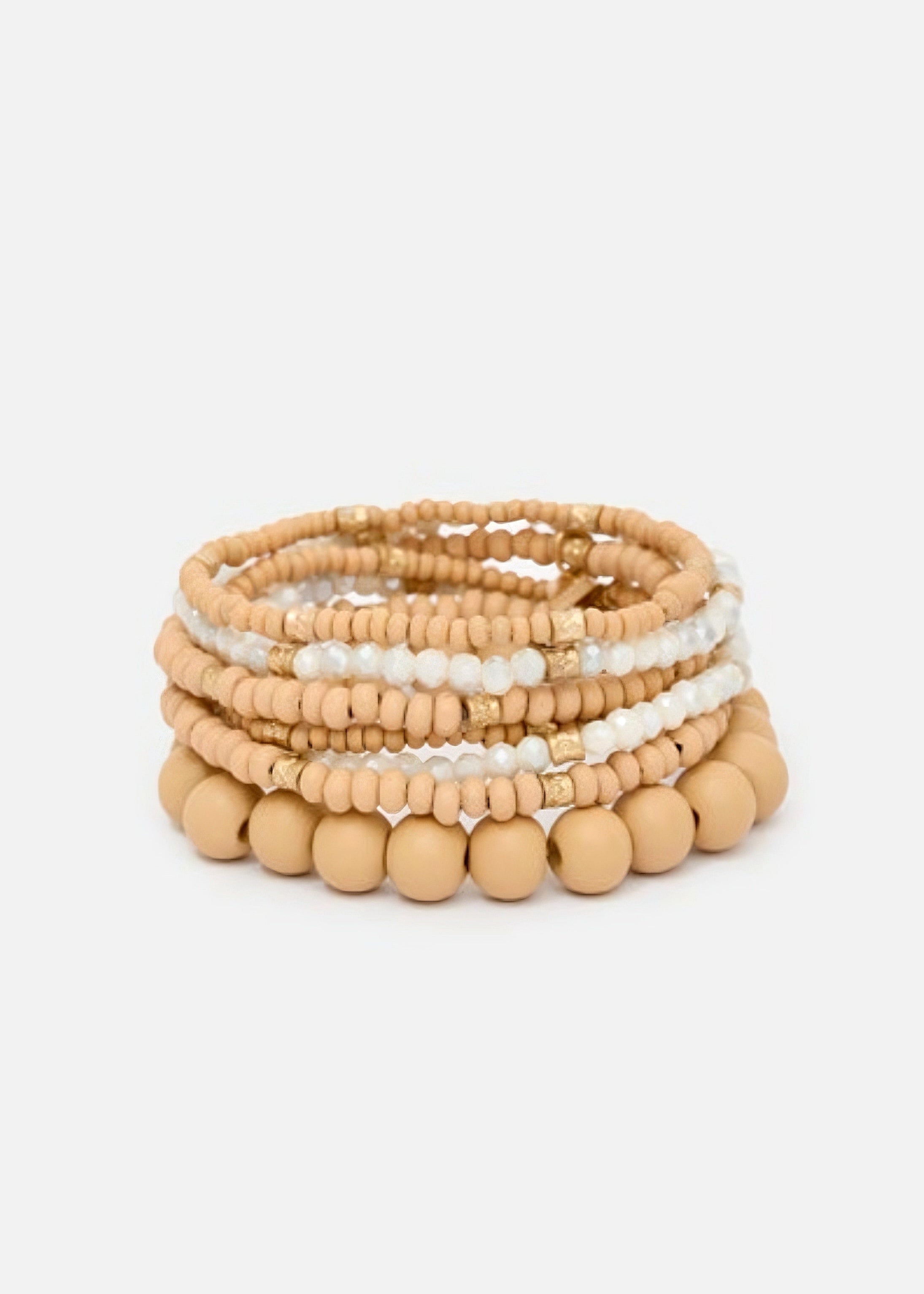 NALI - Set bracciali elastici in legno pietre oro