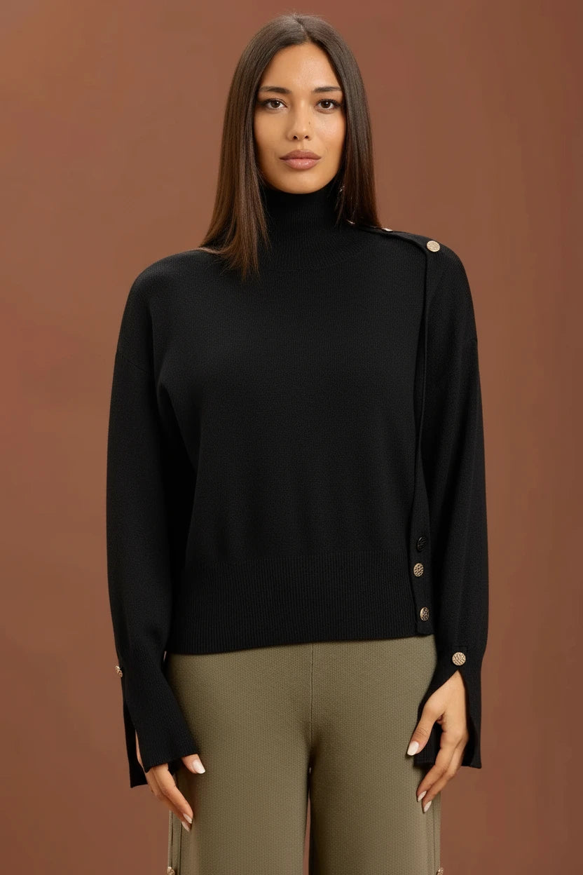 TAKE TWO - Maglia in lana con collo e bottoni oro donna