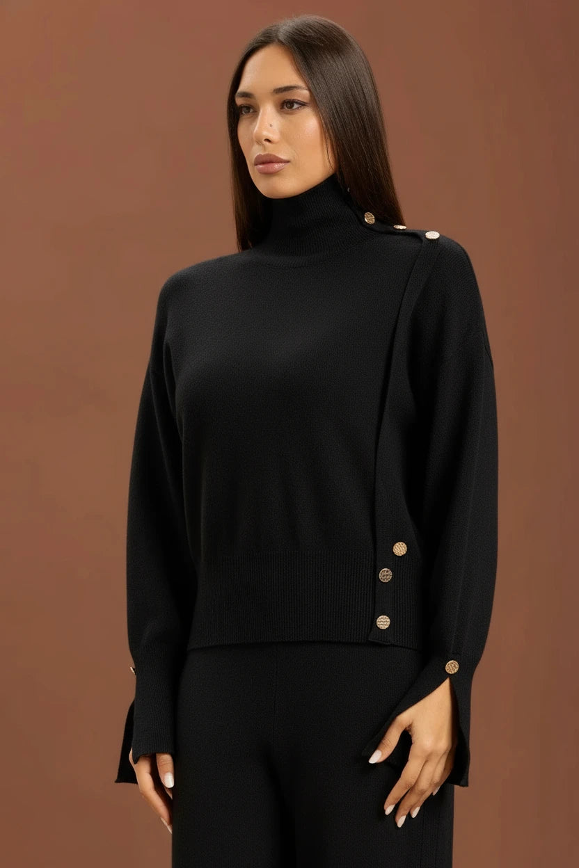 TAKE TWO - Maglia in lana con collo e bottoni oro donna