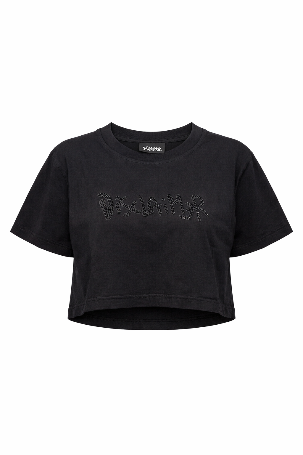 DISCLAIMER - T-shirt crop con logo in strass donna