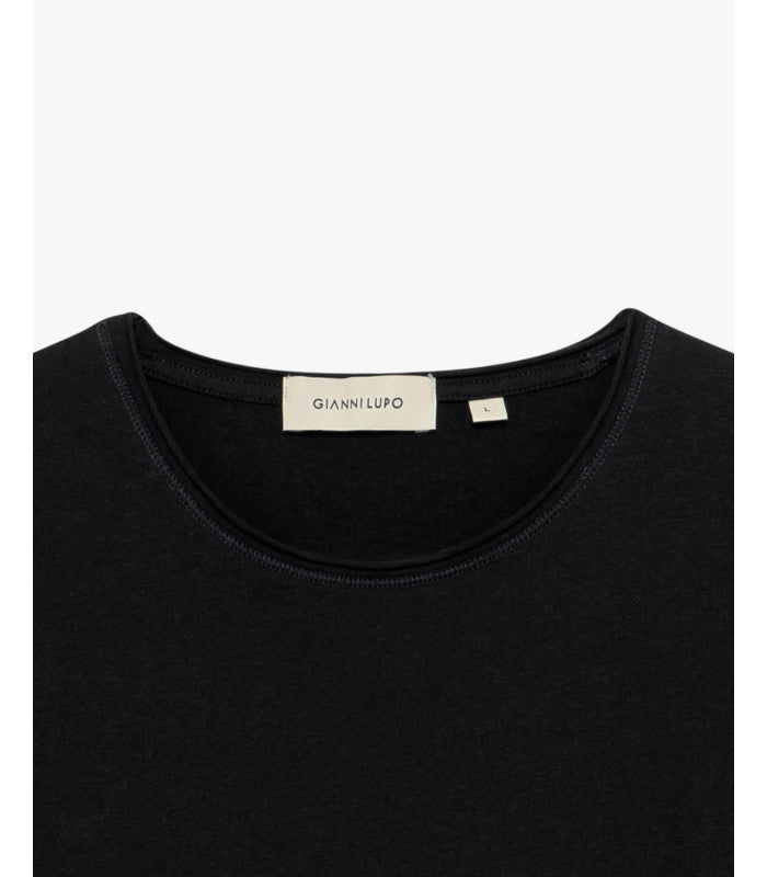GIANNI LUPO - T-Shirt a mezza manica con orli a taglio vivo nera
