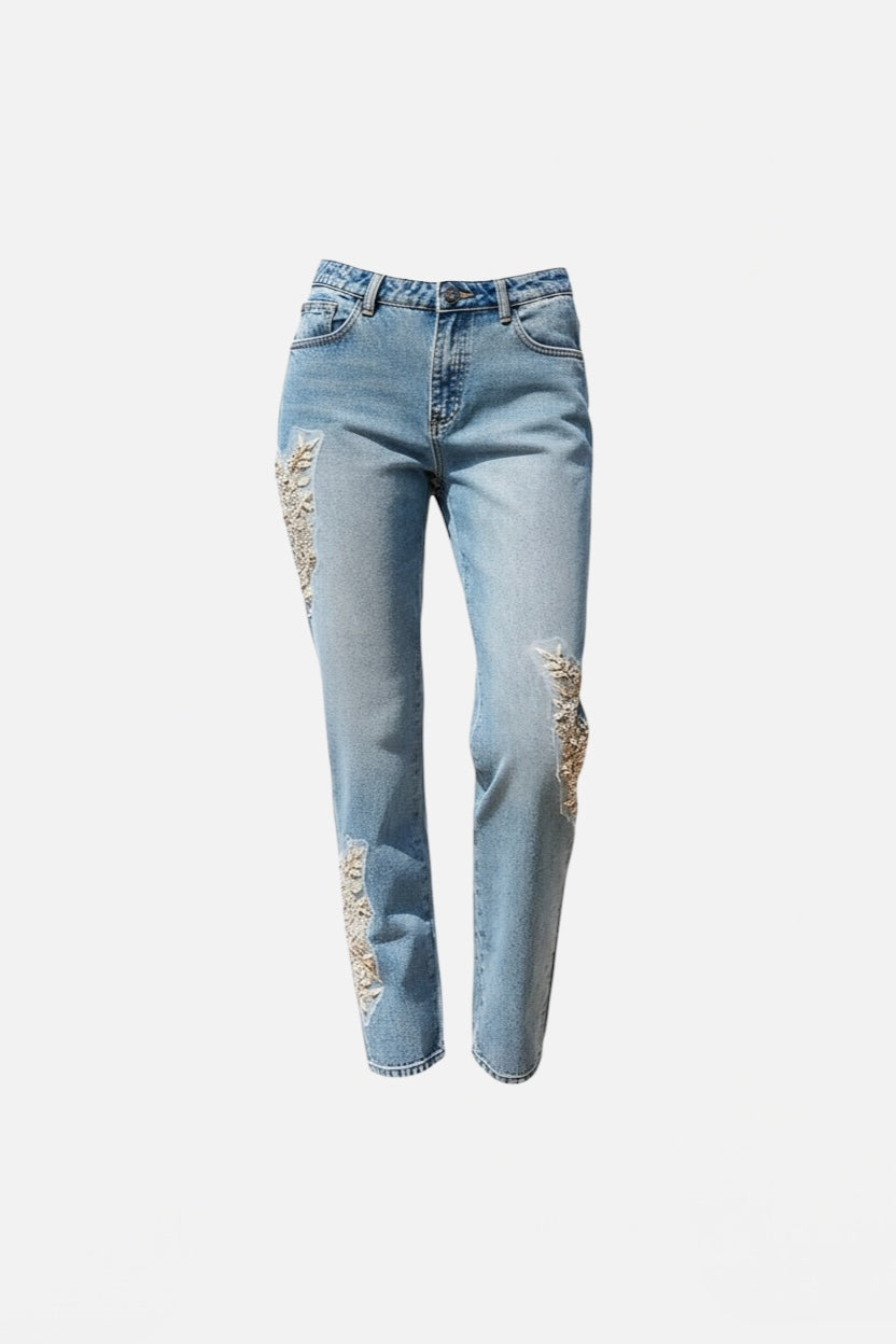 TRASH AND LUXURY - Jeans lavaggio chiaro con applicazione donna