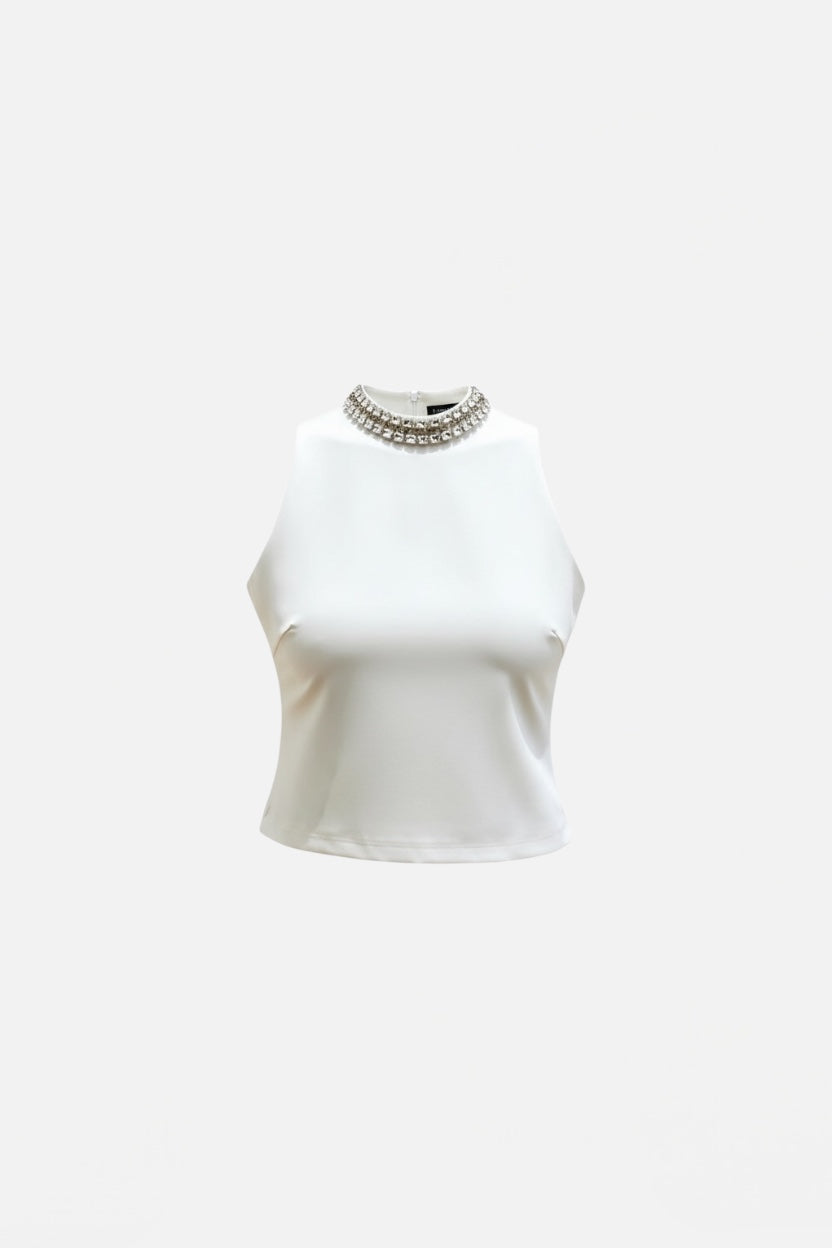 TRASH AND LUXURY - Top bianco con strass donna
