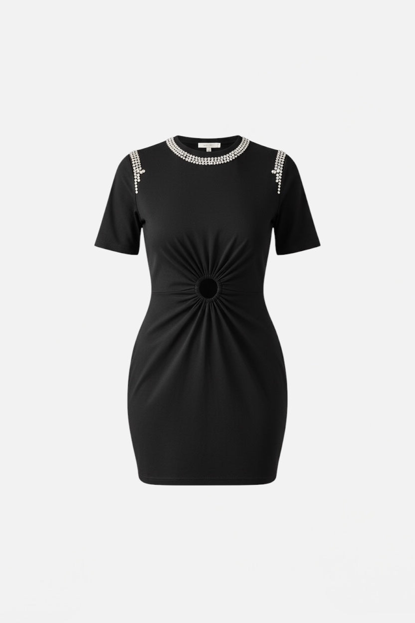 TRASH AND LUXURY - Abito nero manica corta con strass donna