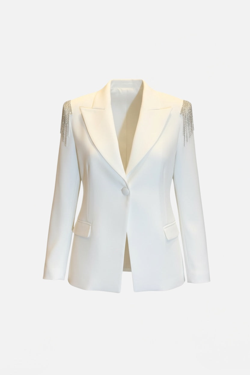 DIGITAL - Giacca blazer bianca con applicazioni in strass donna
