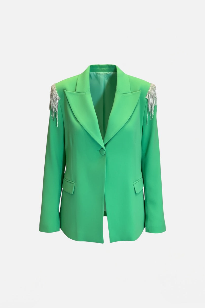 DIGITAL - Giacca blazer verde con strass sulle maniche donna