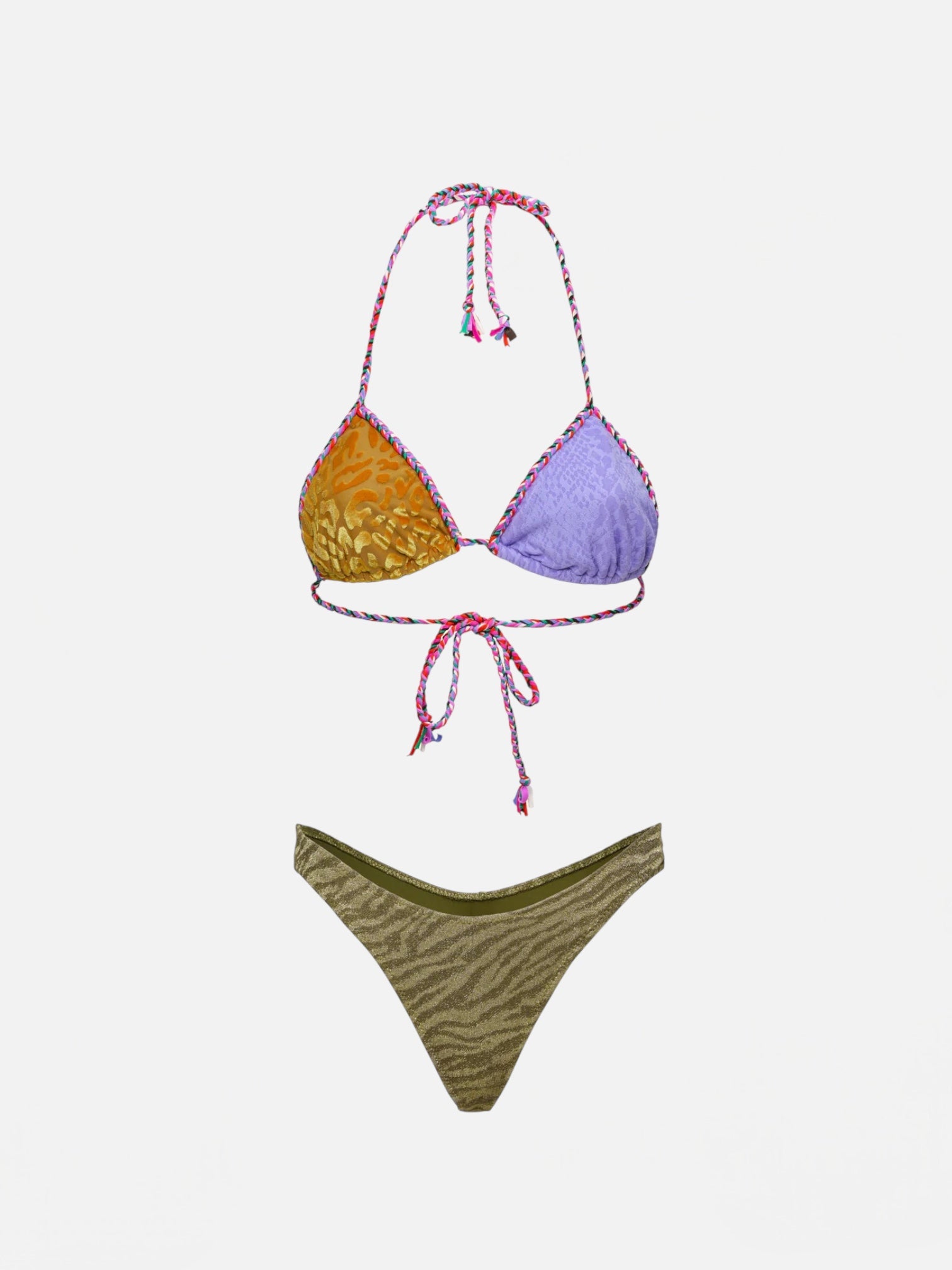 F**K - Bikini triangolo con slip americano fisso multicolor TRIS donna