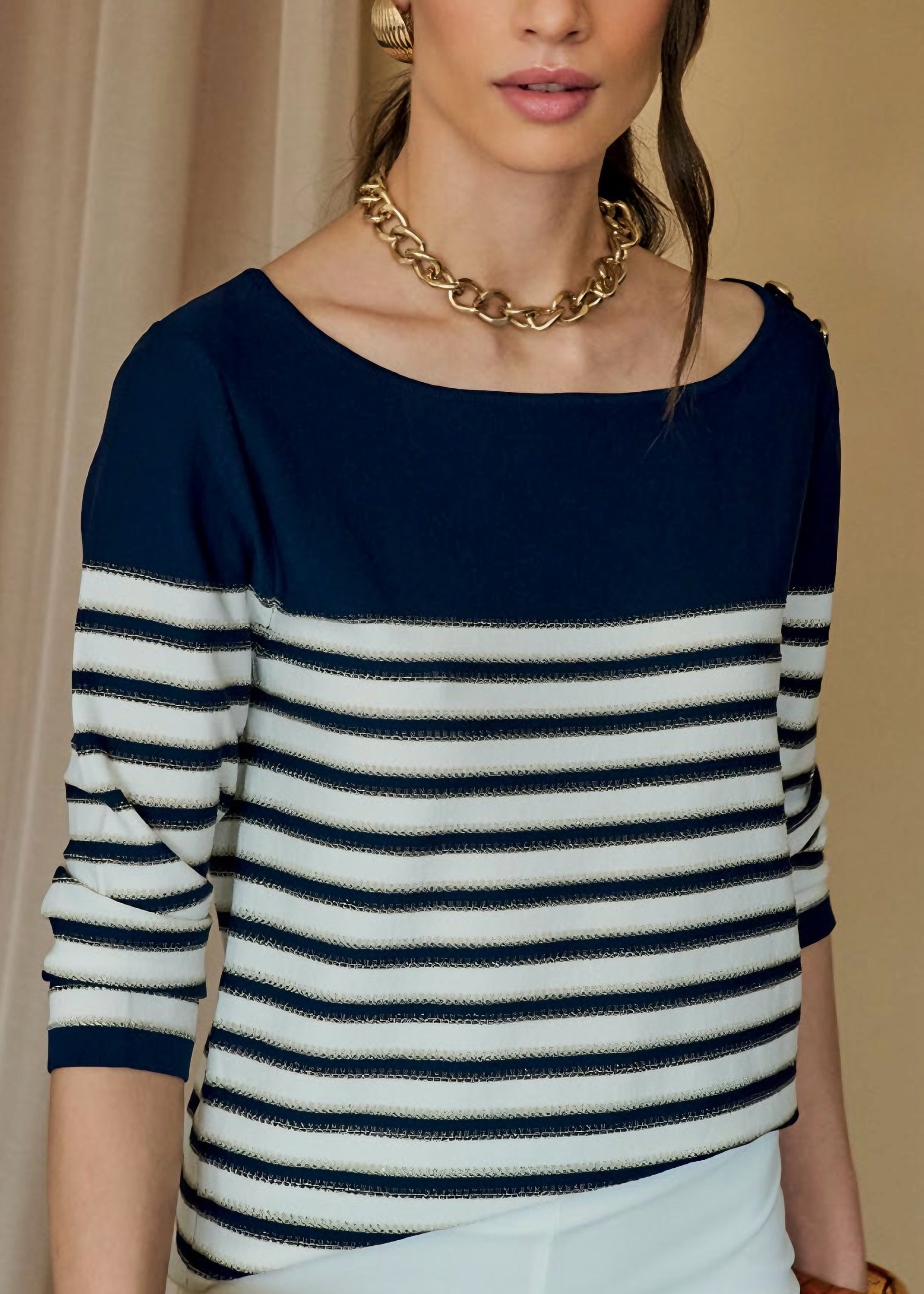 INFLUENCER - Maglia a righe con bottoni oro donna