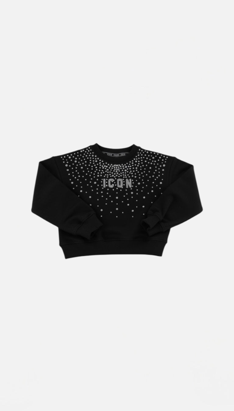 ICON - Felpa crop con strass bambina
