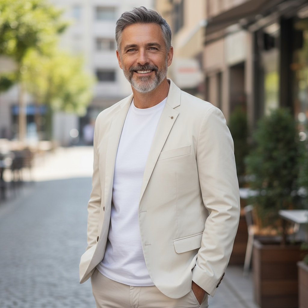 GIANNI  LUPO - Giacca monopetto beige abito elegante uomo