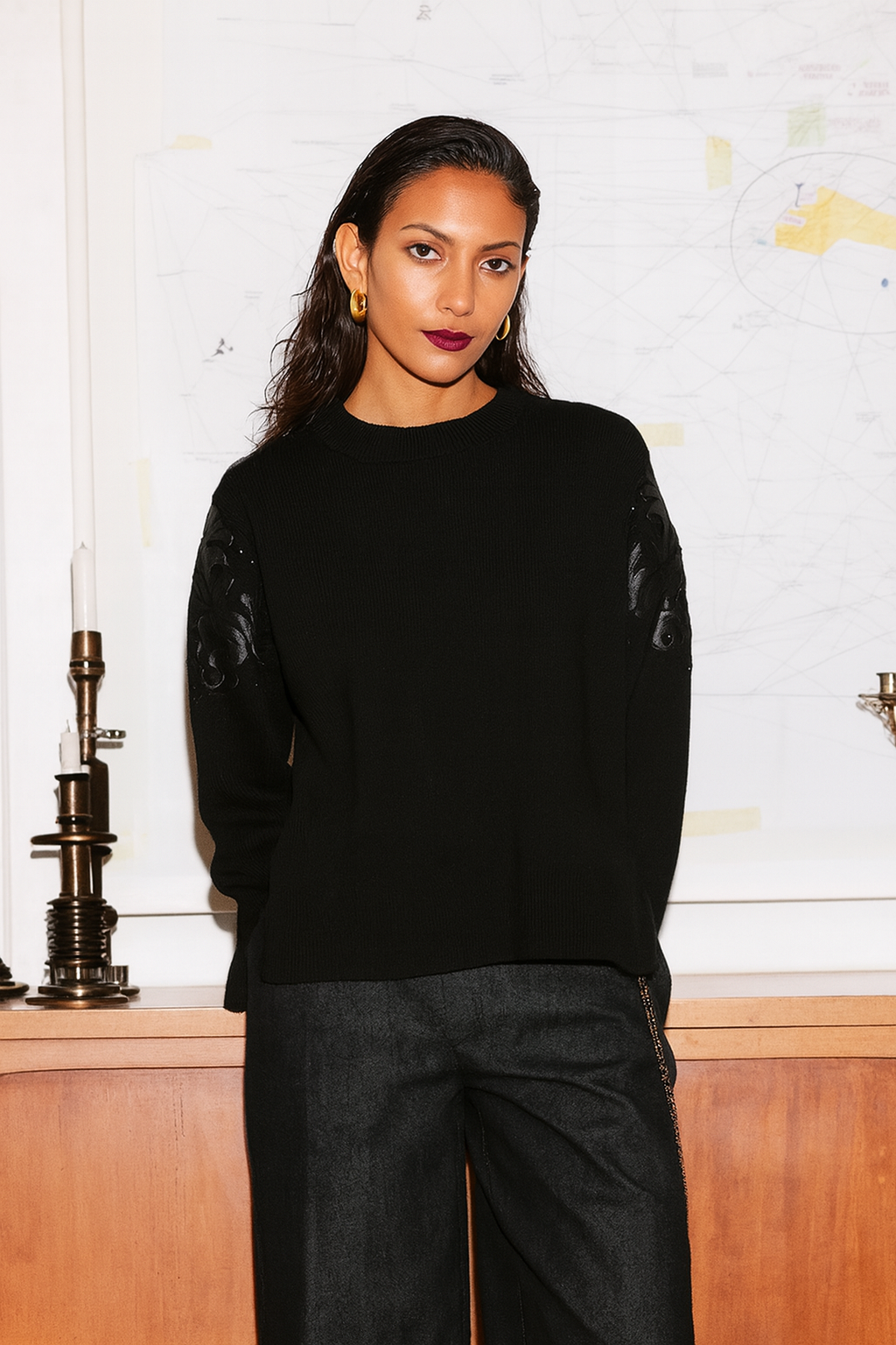 TRASH AND LUXURY - Maglia in lana con applicazione in ecopelle donna