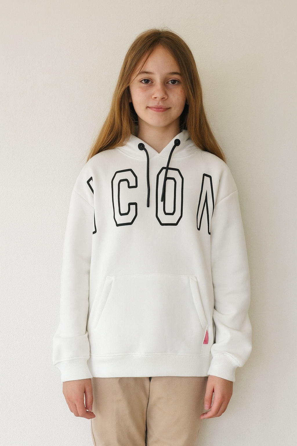 ICON - Felpa con cappuccio e maxi logo bambina