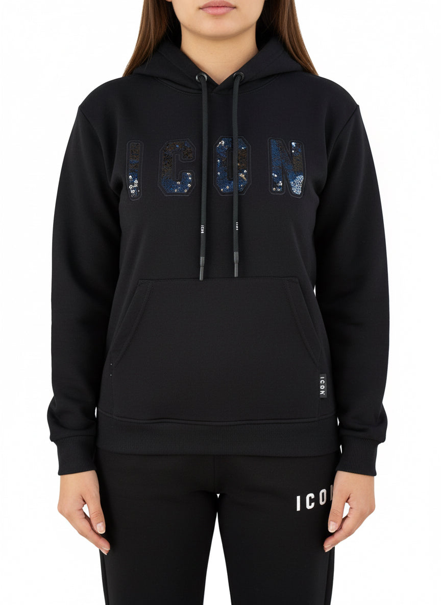 ICON - Felpa con cappuccio e logo in paillettes uomo/donna