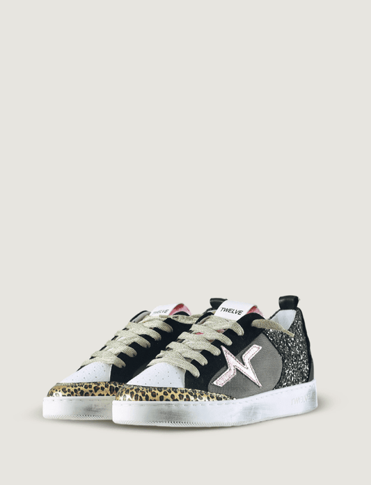 TWELVE - Sneakers nera e maculata con paillettes e lacci lurex