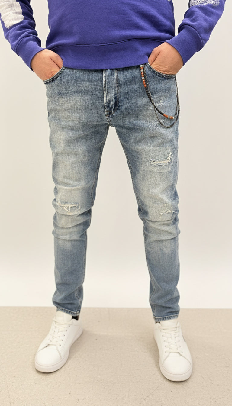 GIANNI LUPO - Jeans uomo con strappi e ciondolo