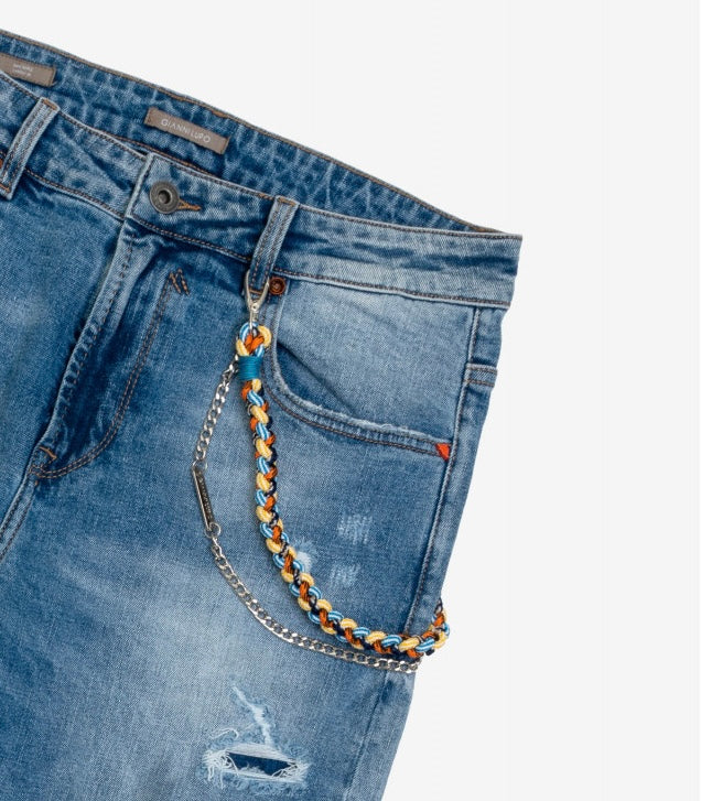 GIANNI LUPO - Jeans strappato con accessorio uomo