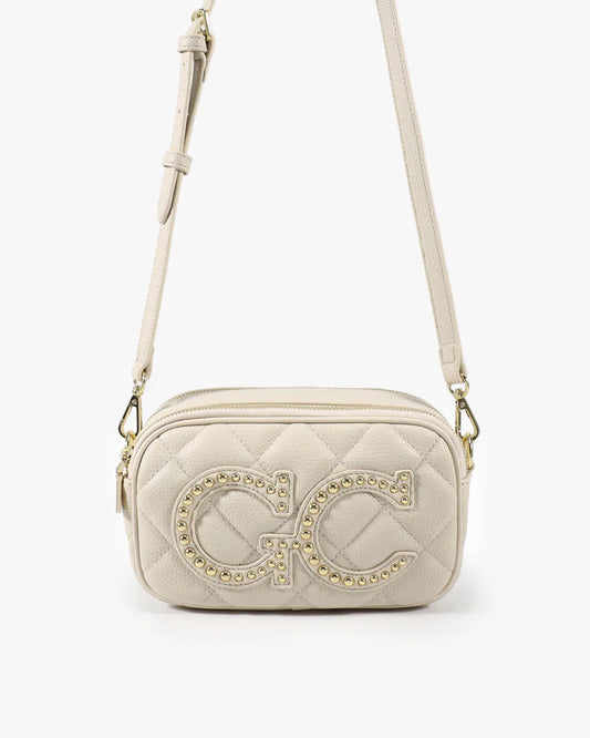 GIO CELLINI - Mini bag TORY crema con maxi logo con borchie argento