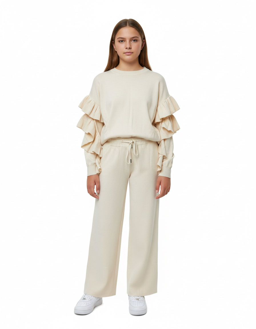 JANICE - Pantalone panna in lana rasata bambina