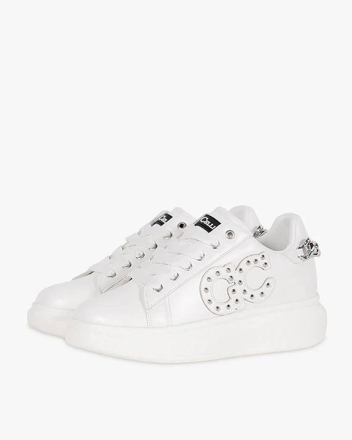 GIO CELLINI - Sneakers bianca con catena argento