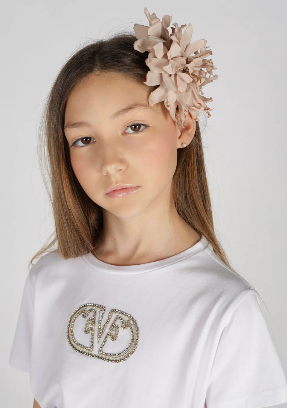 FUN FUN - T-shirt bianca con logo in strass bambina