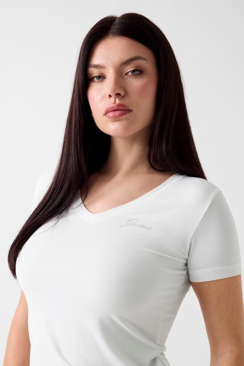 GUESS - T- shirt con logo in strass donna