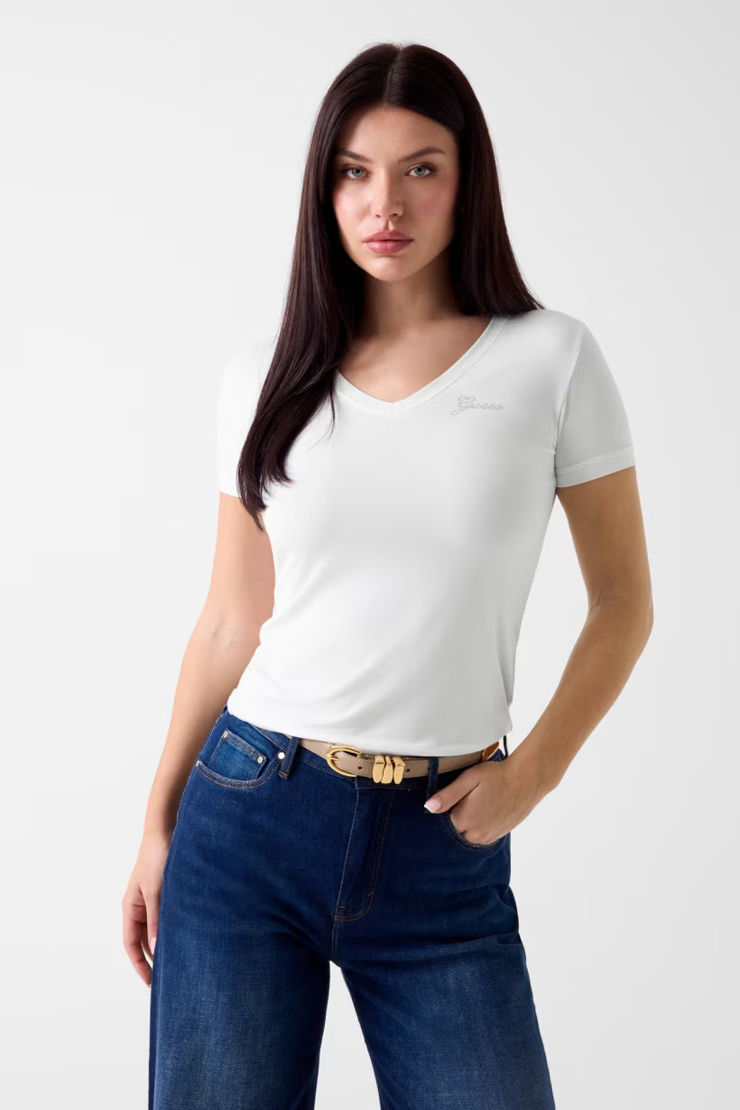 GUESS - T- shirt con logo in strass donna