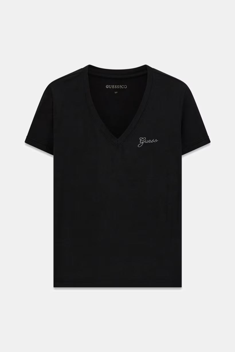 GUESS - T- shirt con logo in strass donna