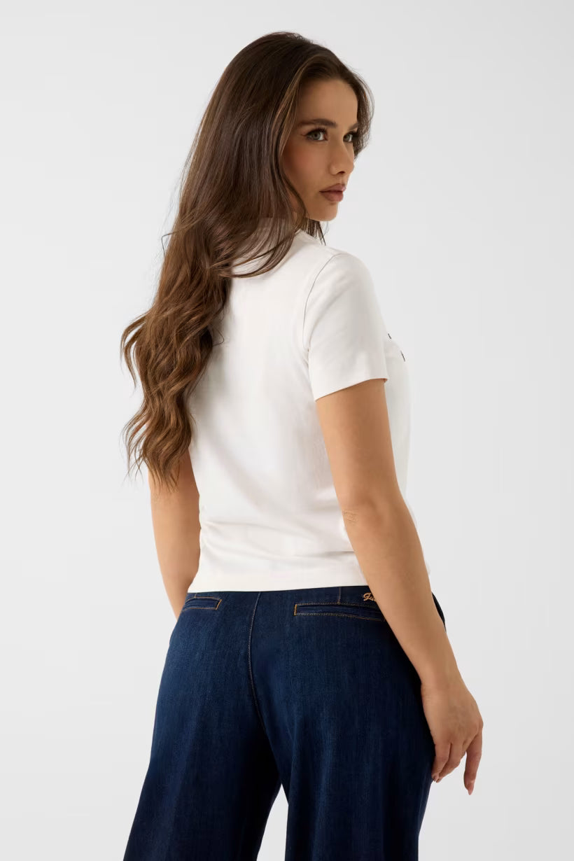 GUESS - T- shirt con logo in perle donna