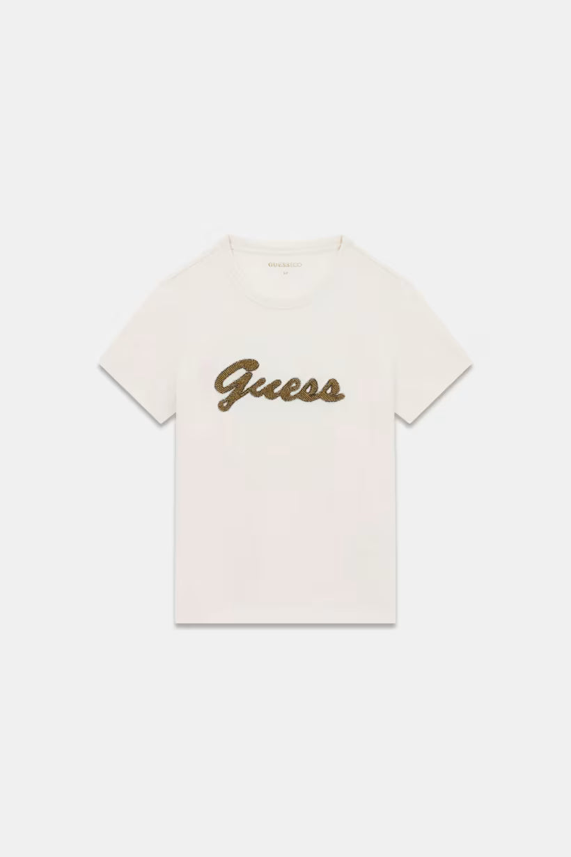 GUESS - T- shirt con logo in perle donna
