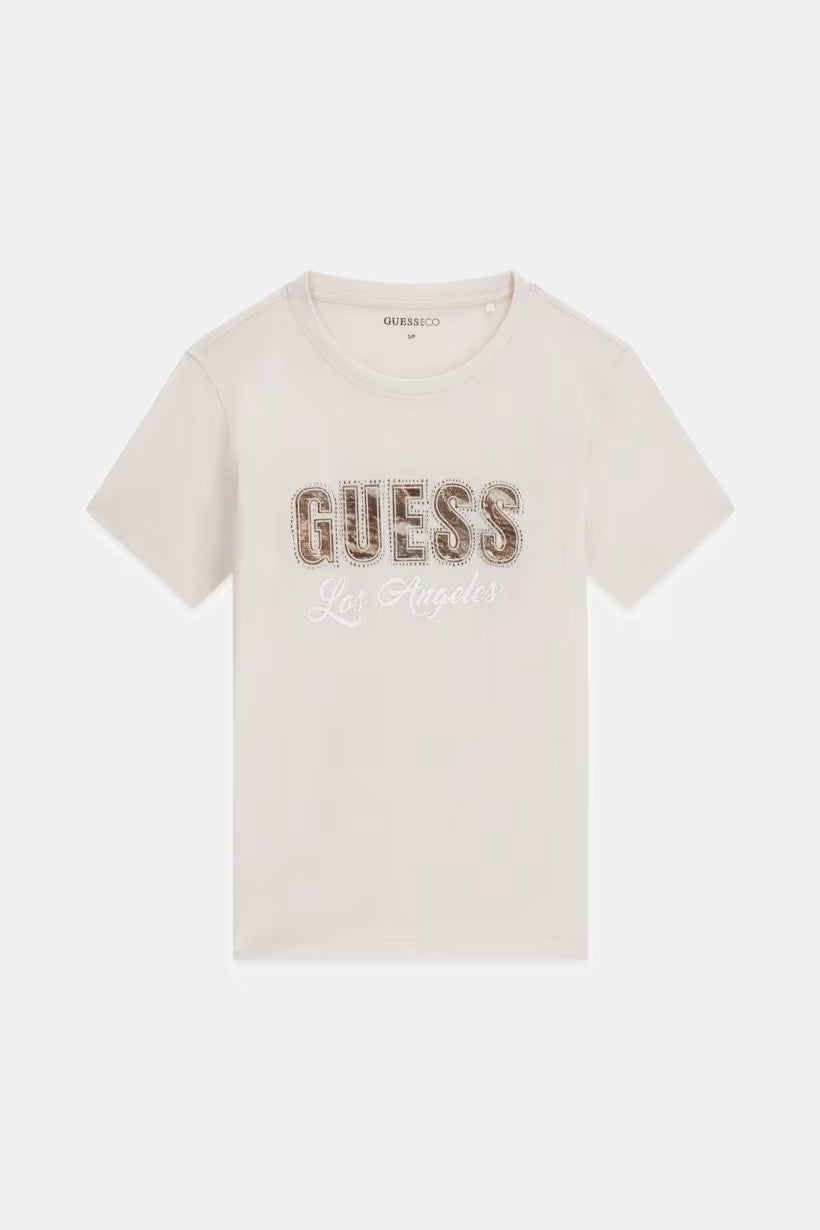 GUESS - T-shirt con logo ricamato e strass donna