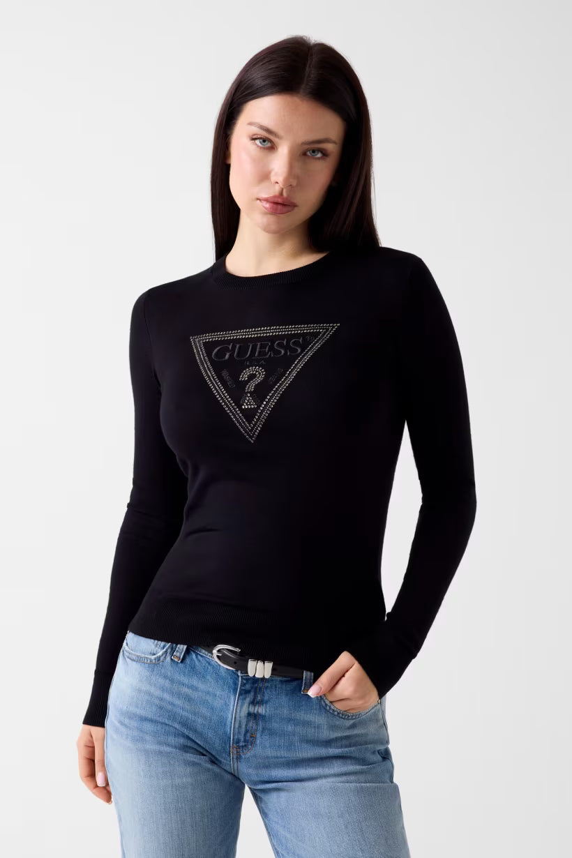 GUESS - Maglione con logo triangolo in strass donna
