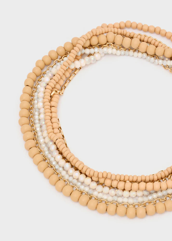 NALI - Collana multifilo in legno con pietre