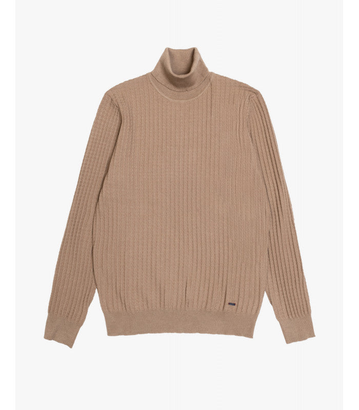 GIANNI LUPO - Dolcevita cammello in lana rasata intrecciato uomo