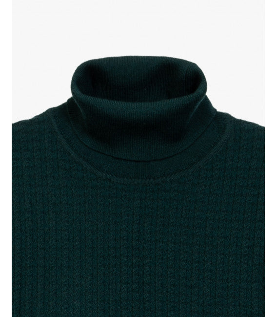 GIANNI LUPO - Dolcevita verde petrolio in lana rasata intrecciato uomo